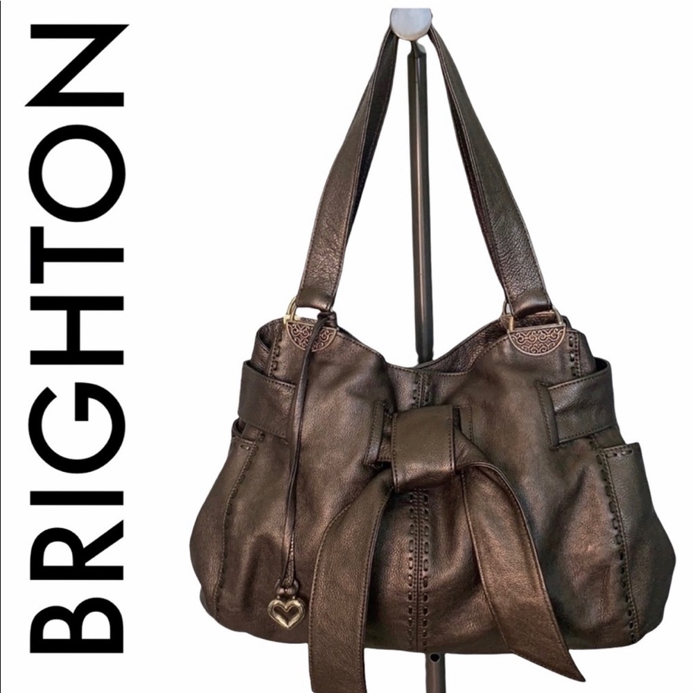BRIGHTON PEWTER GRAY SILVER LEATHER SHOULDER BAG
